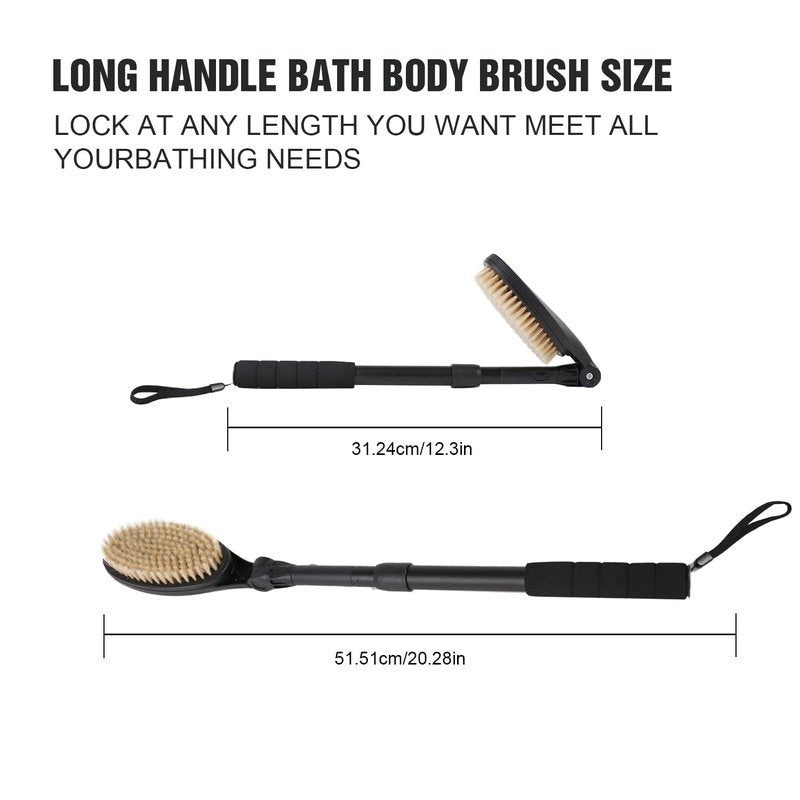 EASACE 3.0 Back Scrubber Brush for Shower, Soft and Stiff Bristles, Adjustable Head, Long Handle, Replacement Brush Head