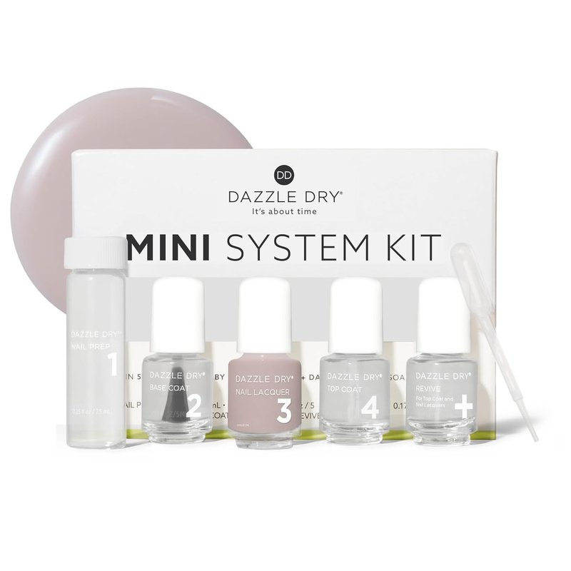 Dazzle Dry Mini Kit - 4 Step System for Perfect Manicures | Chiffon Moment - Sheer Warm Taupe (5 Piece Kit)