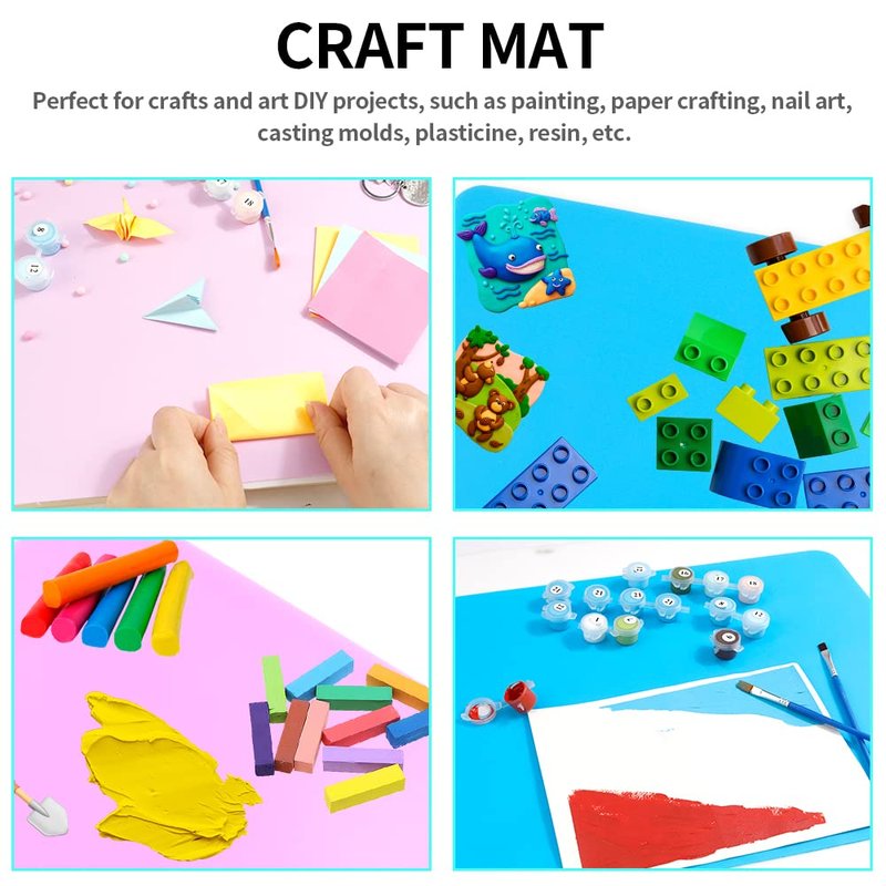 Silicone Mat, 15.7" x 11.8" Silicone Mats for Crafts, 2 Pack Nonstick & Nonslip Large Silicone Mats for Resin Crafting Art Painting Mat Jewelry Resin Molds Casting Molds Mats Supplies, Rose Red&Blue