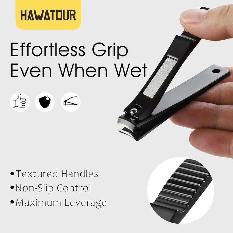 Professional Nail Clippers Set - Curved Stainless Steel Blades for Fingernails & Toenails | Compact Black Tin Case