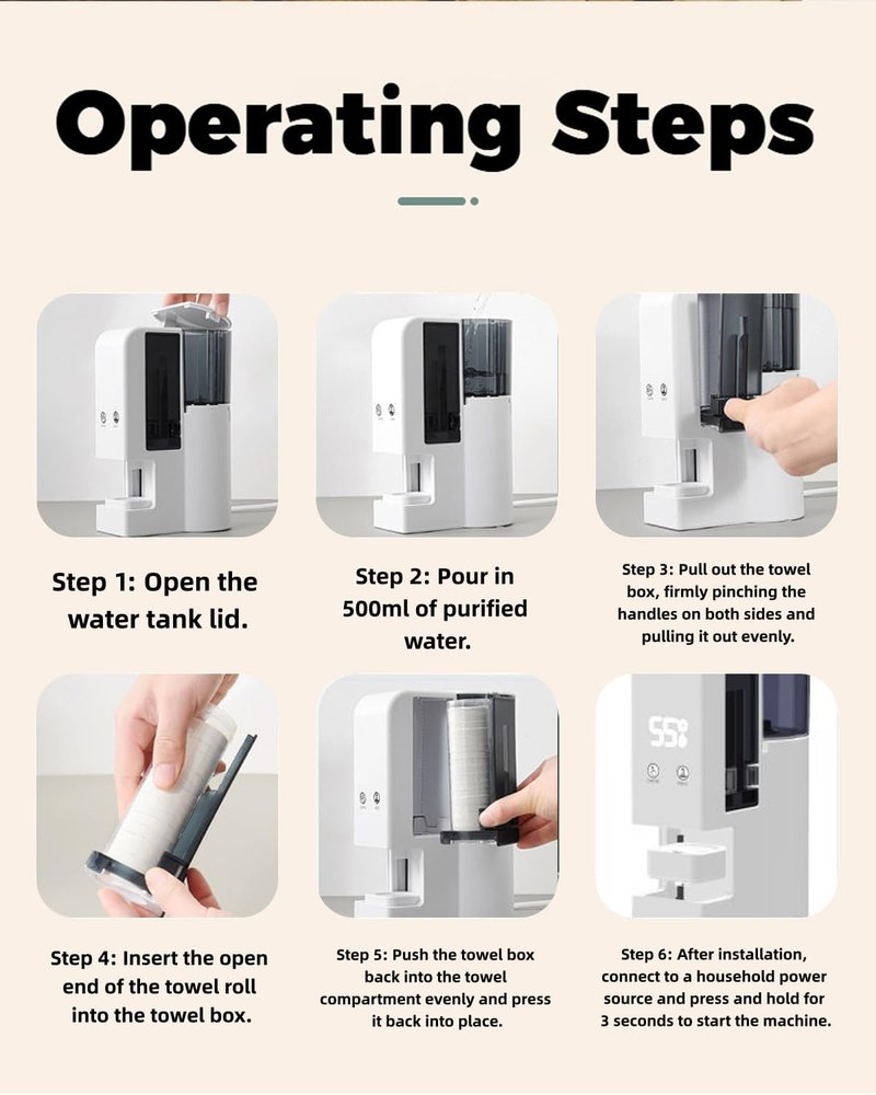 Hot Towel Dispenser for Face & Bathroom, Automatic Hot Towel Heater Machine, 5-Second Warm Moist Towels, Safe 131°F Temperature, Includes 100 Disposable Towels for Skincare & Home Spa
