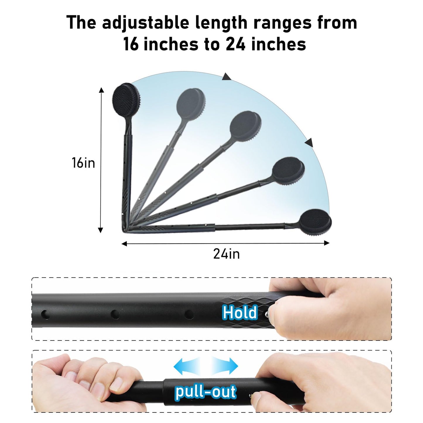 OZNER 24 Inches Silicone Back Scrubber for Shower - Extendable Long Handle Shower Brush with Dual-Sided Bristles - Exfoliating Body Scrubber for Sensitive Skin - Perfect for Men & Women (Black)