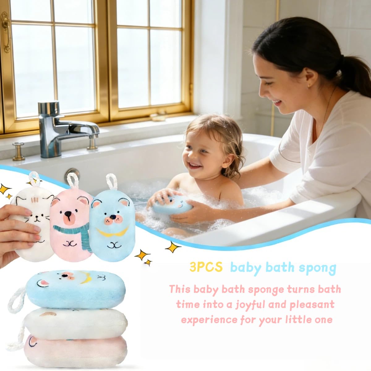Baby Bath Sponge Natural Soft for Infant Bath Time Loofah Set Cute Shapes in Toddler Shower & Kids Bath Care