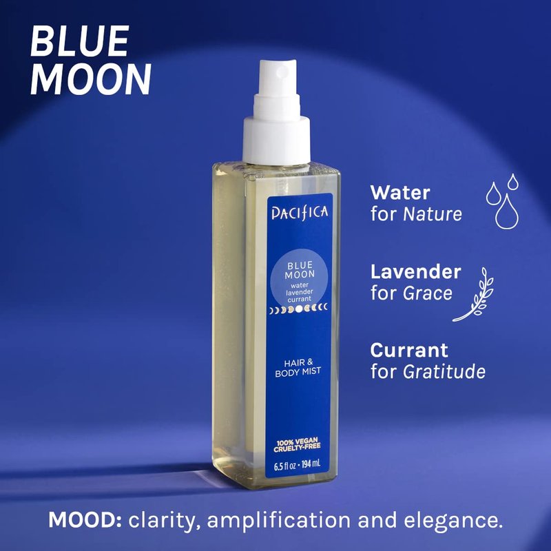 Pacifica Hair Perfume & Body Fragrance Spray Mist - Blue Moon with Lavender & Currant | Alcohol-Free, Vegan, 6.5 oz