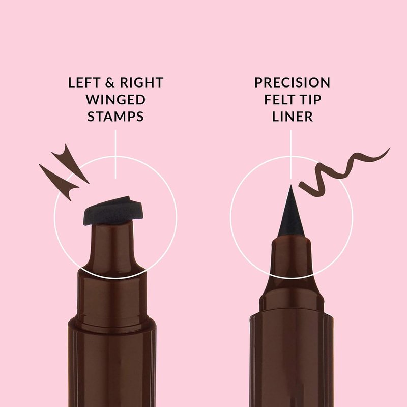 Quick Flick Winged Eyeliner Stamp - Waterproof & Smudge-Proof Vegan Cat Eye Stamp | 3mm Winged & 8mm Felt-Tip Pen (Hot Fudge)
