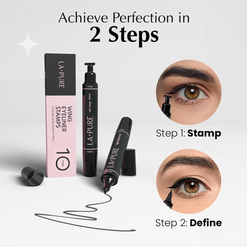 LA PURE Waterproof Liquid Eyeliner - Winged Cat Eye Stamp Tool | Smudge-Proof Black 10mm Pen