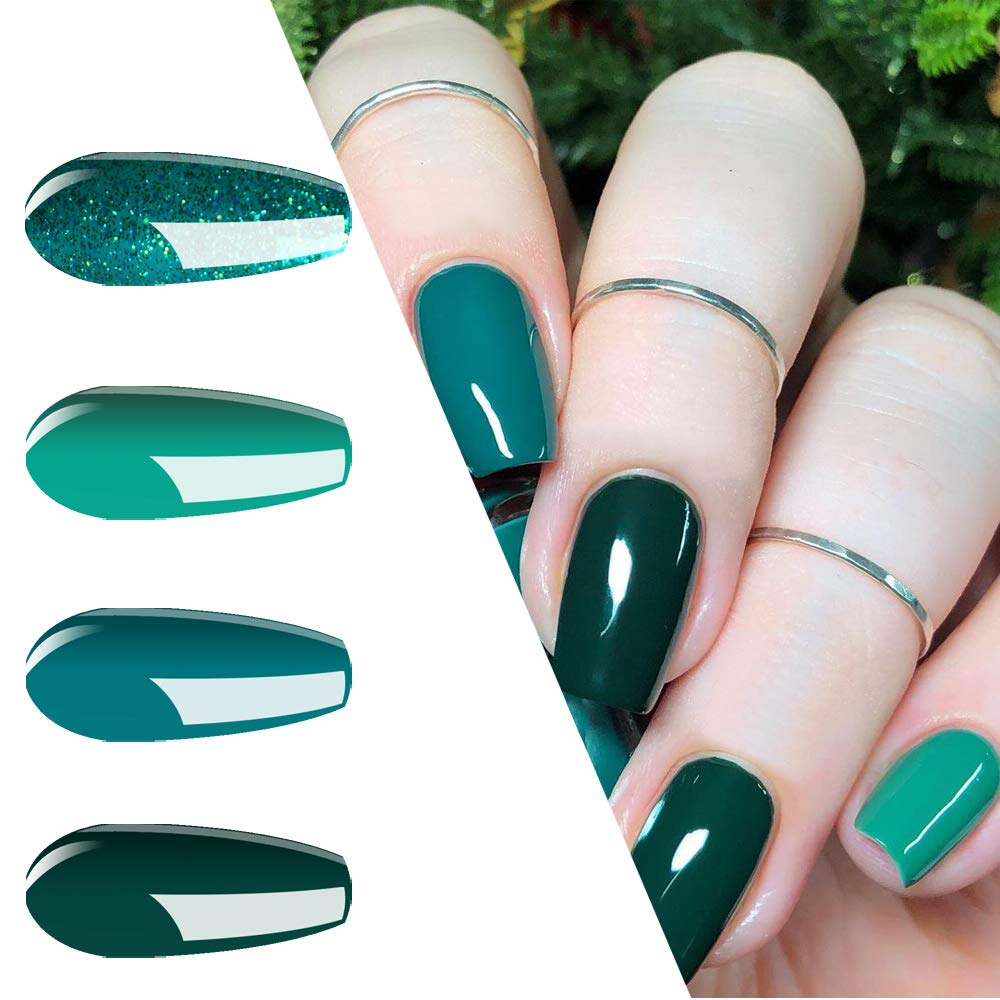 Vishine Gel Nail Polish Kit - 4 Colors Including Glitter Green Sparkle | 15ml for DIY Nail Art