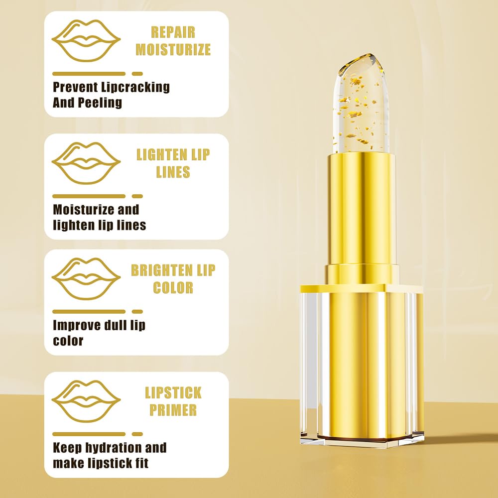 Yeweian pH Adjusting Lipstick, Transfer Proof Color Changing Lipstick, Gold Crystal Clear Lip Stick That Changes Color, Moisturizing Glossy Shine Lip Balm, Hydrating Non-Sticky Lip Gloss for Women