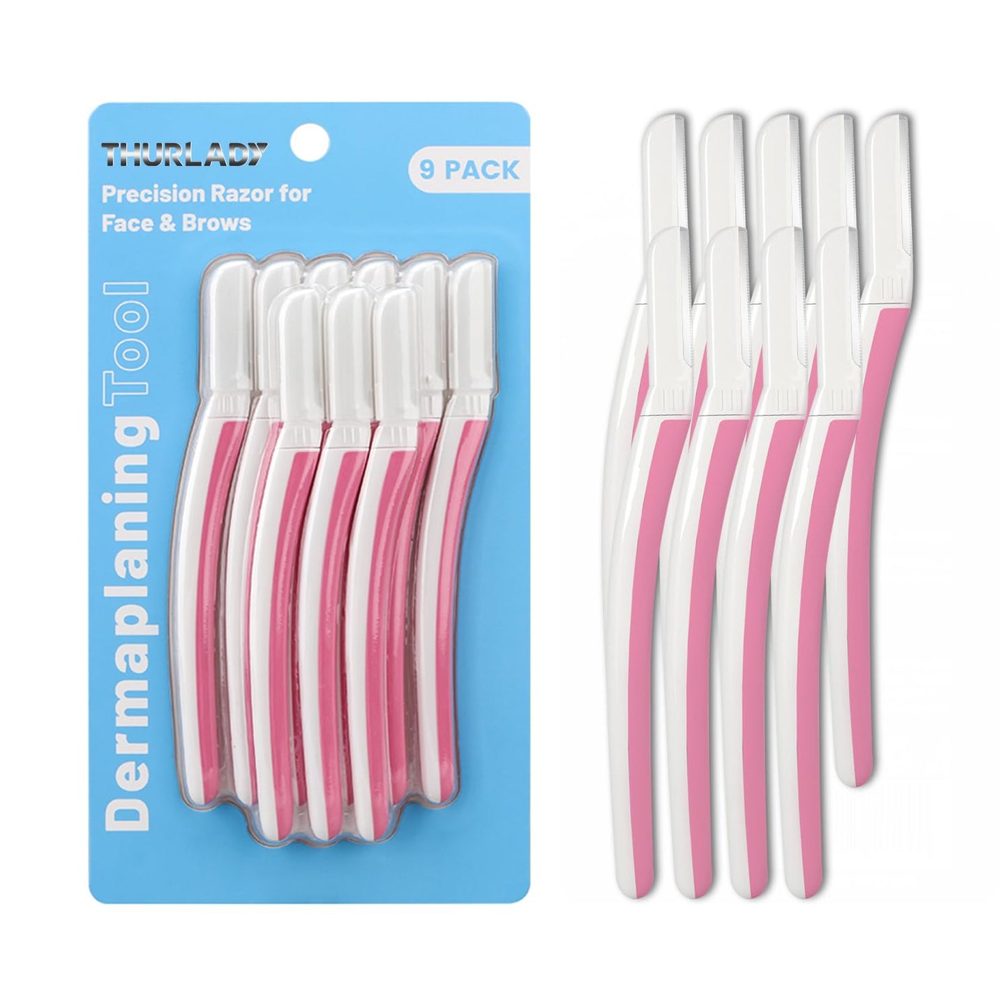 THURLADY Dermaplane Razor for Women Face, Eyebrow Razor, Face Razors for Women, Dermaplaning Tool, Travel Essentials, (9 pcs, Pearl Blush)
