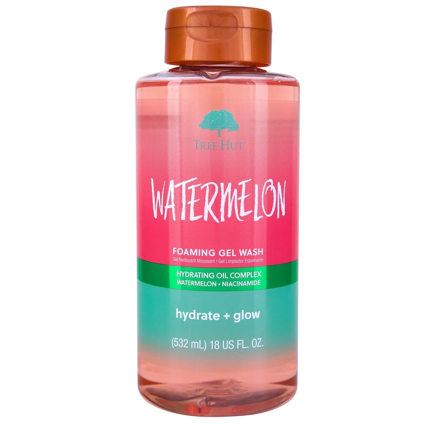 Tree Hut Watermelon Foaming Gel Wash, Hydrating & Moisturizing Body Wash with Shea Butter & Nourishing Essential Oils, Daily Cleanser for Soft Smooth Skin, 18 fl oz