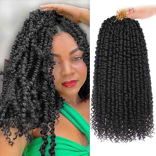 Leeven 8 Packs Pre twisted Passion Twist Crochet Hair for Black Women 12 Inch Synthetic Natural Black Passion Twist Hair With Curly Ends Pre-looped Goddess Passion Twists Braiding hair Extensions 1B#