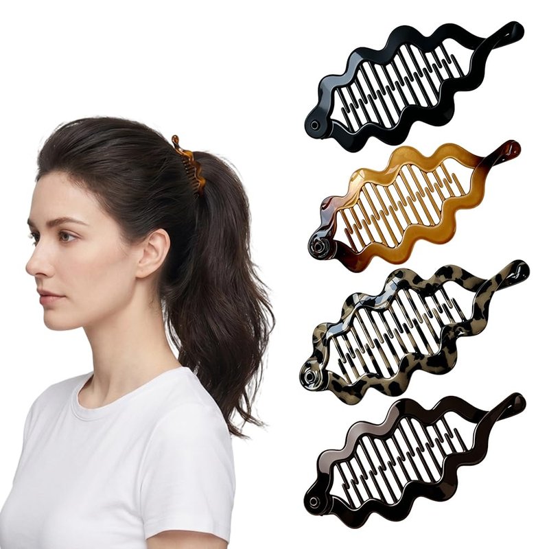 Large Banana Hair Clips for Women, 4PCS Premium Resin No Crease Banana Clips, Strong Hold, Non-Slip Ponytail Bun Holders, Matte Tortoise & Leopard Hair Accessories for Women, All-Day Comfort