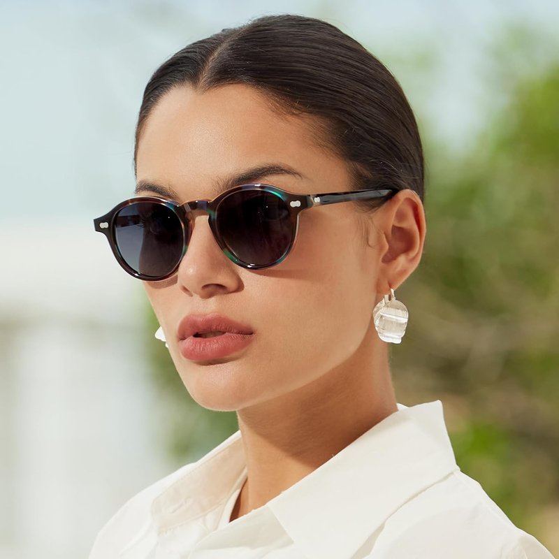 CARFIA Polarized Round Acetate Sunglasses for Women - Retro Fashion Style CA5266