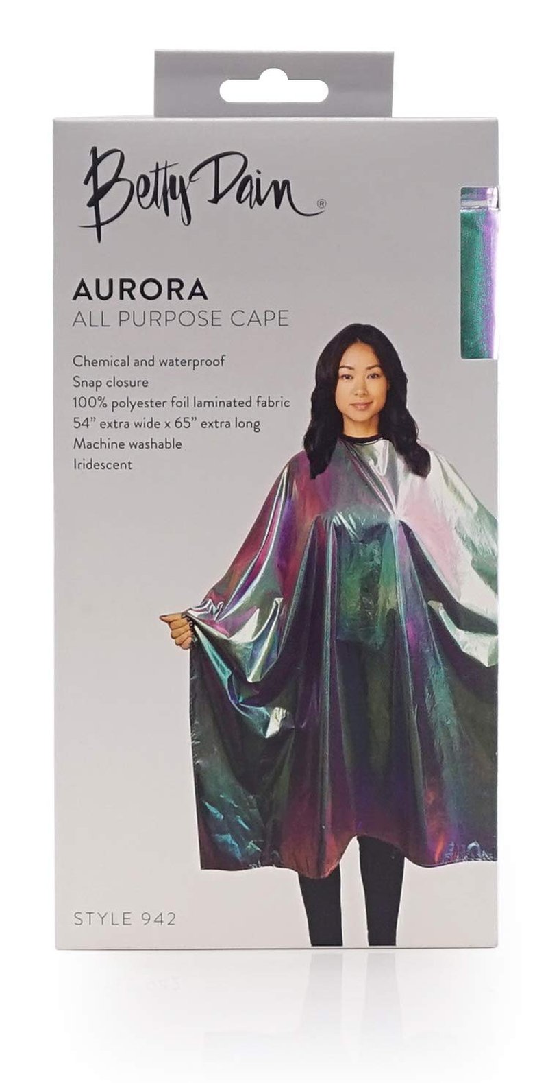 Betty Dain The Aurora Collection All Purpose Cape, 54" W x 65" L, Water & Chemical Proof, Machine Washable, Adjustable Snap Closure, Matches Other The Aurora Collection Products, Holographic Design