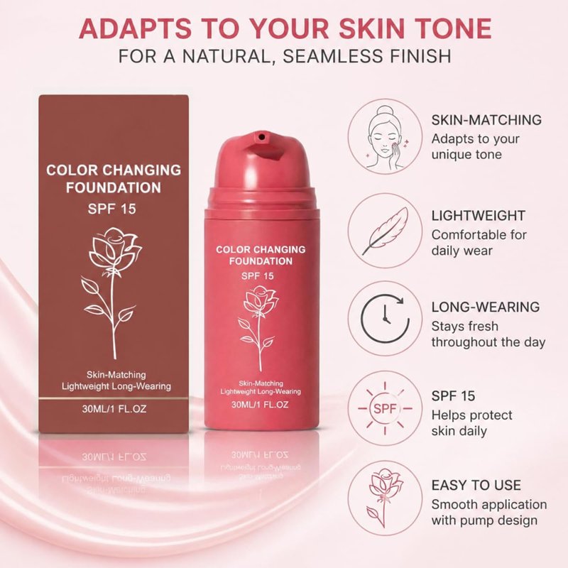 Color Changing Foundation for Mature Skin - Adjusts to Skin Tone, Conceals Fine Lines & Wrinkles | Hydrating & Lightweight (30ML/1 FL.OZ)