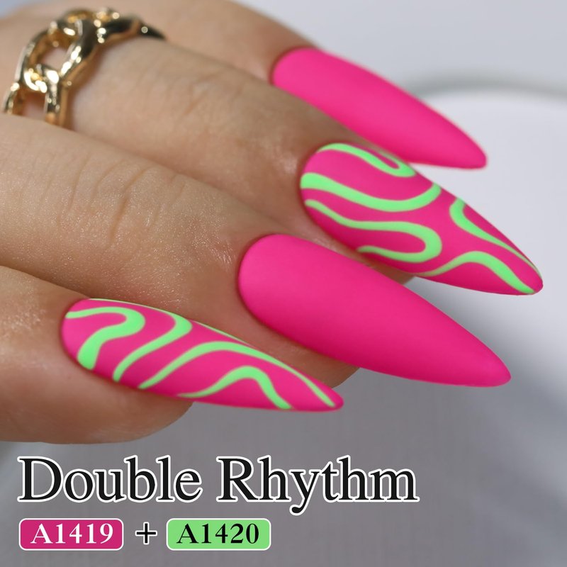 Gel Nail Polish - Double Rhythm 15ML Soak Off Pure Sheer Neon Hot Pink for DIY Manicure