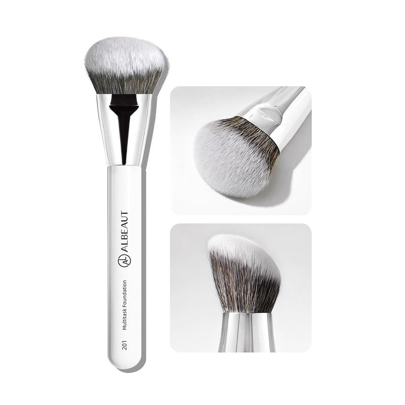 ALBEAUT 201 Angled Foundation Brush for Flawless Makeup Application Professional Liquid, Cream Powder Foundation Brush with Dense Bristles - Contoured for Precise Blending and Buffing