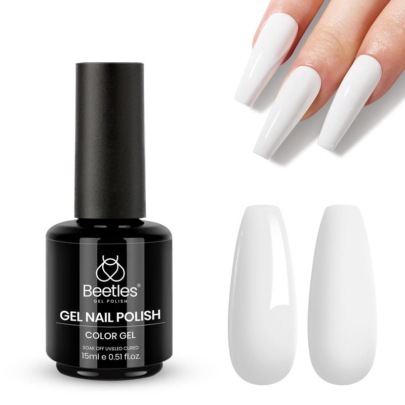 Beetles White Gel Nail Polish - French White 1PC 15ml Gel Polish Soak Off UV LED Needed Nail Art Summer Manicure Salon DIY Design at Home 4th of July Nails Gifts for Woman