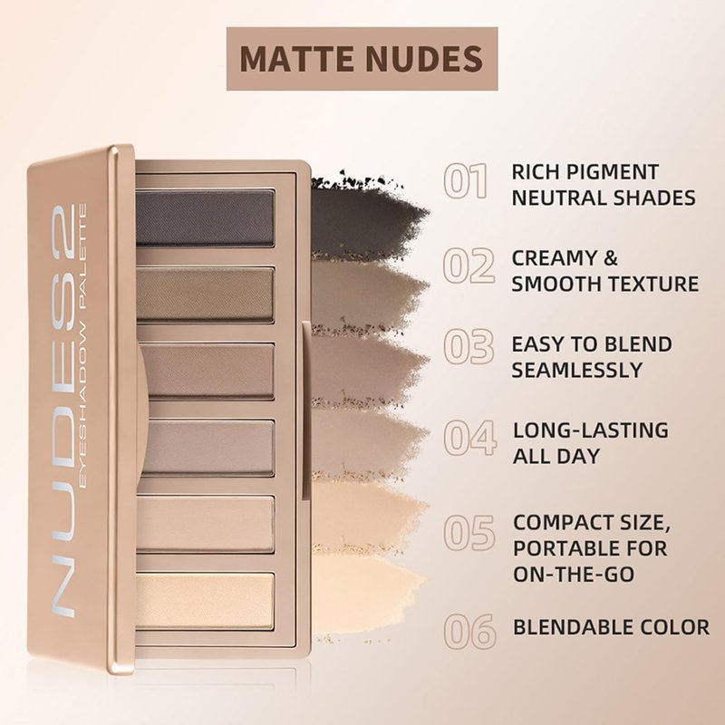 KYDA Mini Eyeshadow Palette - 6 Colors of High Pigment Neutral Nudes | All Matte Eye Makeup Gift for Women