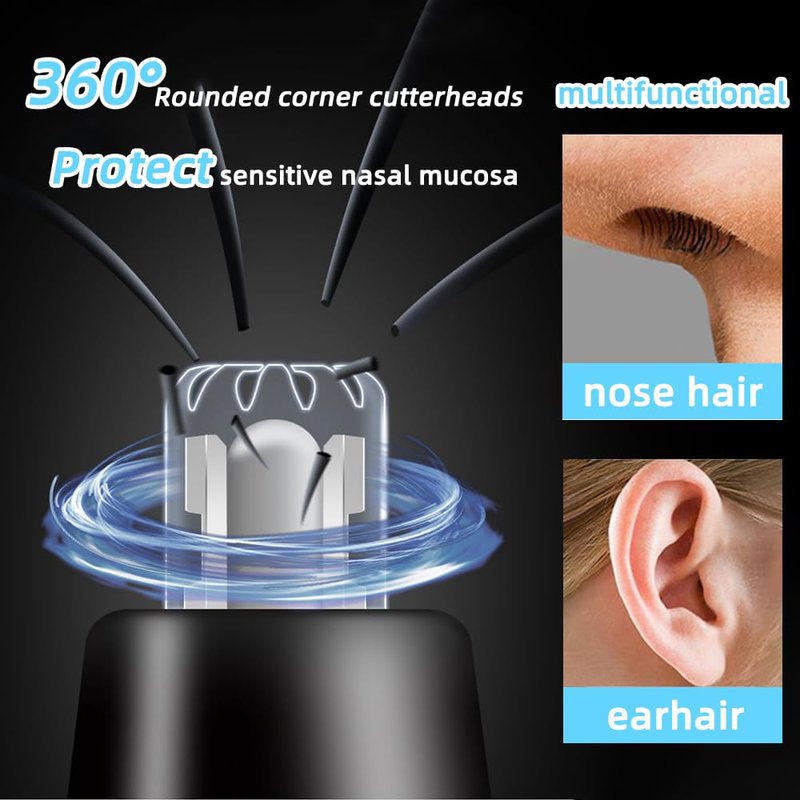FREIOWEEI Rechargeable Nose and Ear Hair Trimmer for Men Women，2025 Professional Painless Eyebrow & Facial Hair Trimmer with Replaceable Stainless Steel Dual Edge Blades, Black