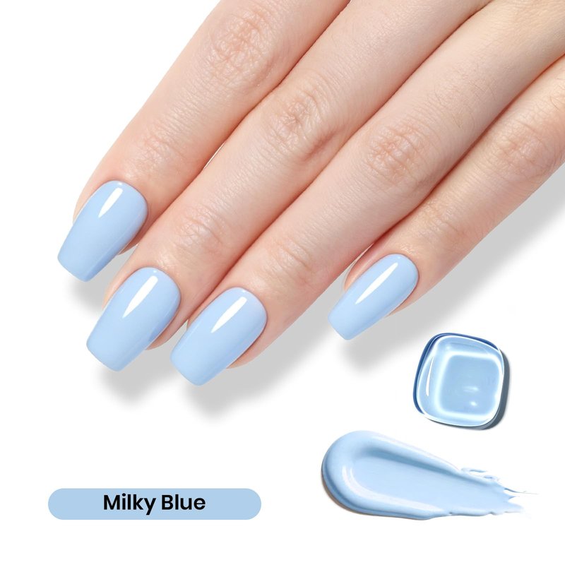 Beetles Blue Gel Polish - 15ML/0.51Fl Oz, Milky Blue Gel Nail Polish, Same Color Bottle, Soak Off UV LED Lamp Summer Nails Art, Long-Lasting Manicure Salon DIY Home Holiday Nails Art