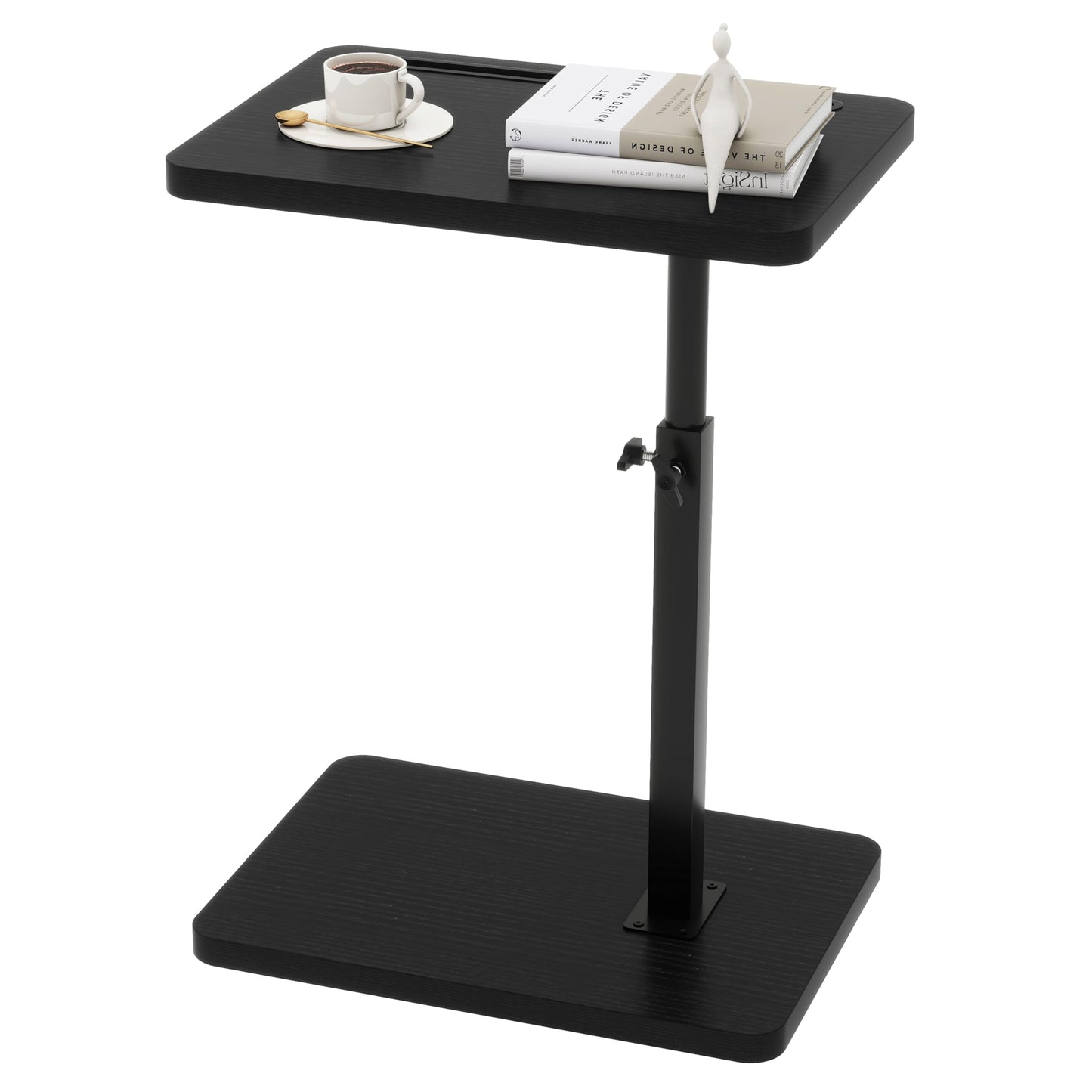 IBUYKE C Shaped Side Table, 360° Swivel Height Adjustable End Table for Small Spaces, with Phone & Tablet Slot, Modern Small Coffee Snack Table for Sofa/Bed, Black UTVT003B