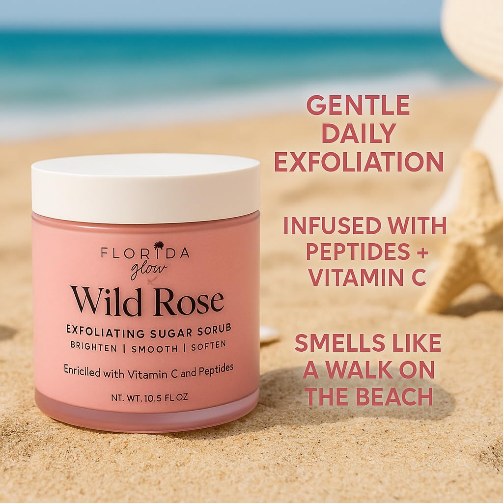 Florida Glow Polypeptide Sugar Scrub for Women - Exfoliating Body Sugar Scrub with Peptides & Vitamin C for Smooth, Radiant Skin - 10.5 oz