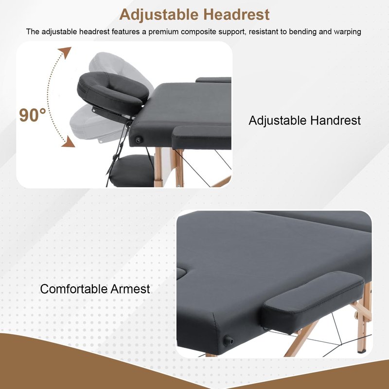 FDW Portable Massage Bed - 28-Inch Wide Folding Spa Table with Adjustable Height & Towel Hanger