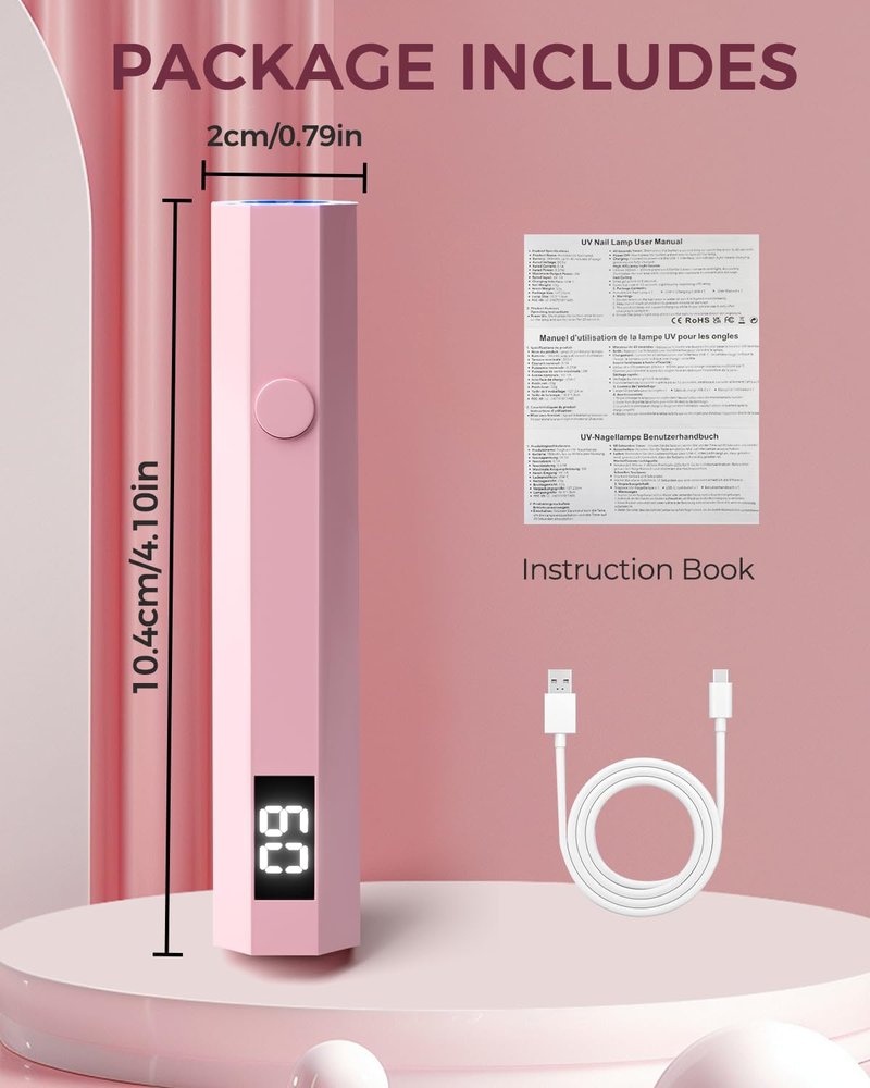 Mlogiroa UV Nail Light - Handheld 3W LED Lamp with 2 Timer Settings for Gel Polish | Portable Pink Design