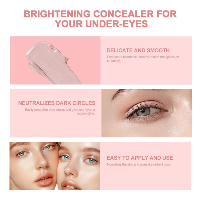Pink Under Eye Brightener & Concealer, Tired Skin Color Correcting Brightener & Primer, Lightweight Undereye Brightening Cream, Under-eye Brightener & Primer Reduces Appearance Of Dark Circles