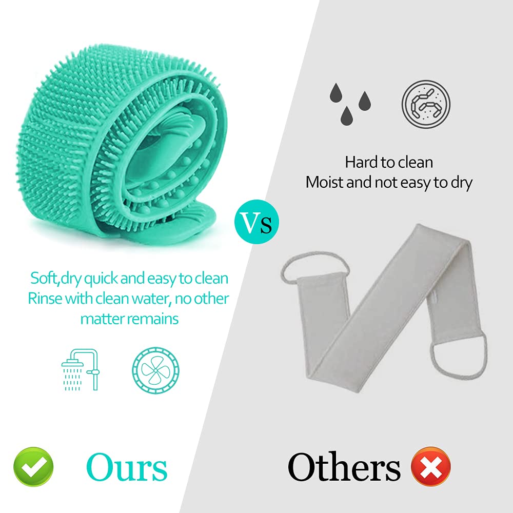 Inmorven Exfoliating Back Scrubber for Shower with Handles, 30 Inch Double-Sided Back Exfoliator Body Scrub Towel, Exfoliating Washcloth Bath Tool for use in Shower, Clean Skin for Men & Women (Green)