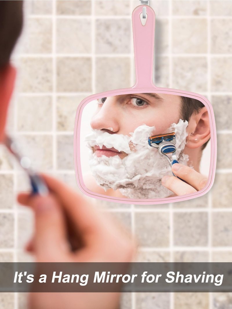 Gladmart Hand Mirror Salon Barber Hairdressing Handheld Mirror with Handle(Square,Black and Pink,7.4 x 10.3 inches)