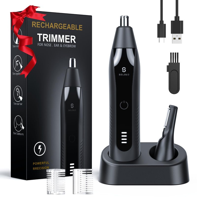 Selouj Ear and Nose Hair Trimmer for Men, 2026 Professional Painless USB Rechargeable Eyebrow & Facial Electric Hair Trimmer for Men Women, Powerful Motor, Dual Edge Blades, IPX7 Waterproof Easy Clean