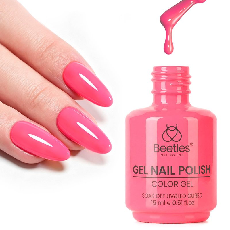 Beetles Hot Pink Gel Polish - Raspberry Mousse 15ML/0.51Fl Oz, Neon Pink Gel Nail Polish, Same Color Bottle, Soak Off UV LED Lamp Summer Nails Art, Long-Lasting Manicure Salon DIY Neon Nails Home