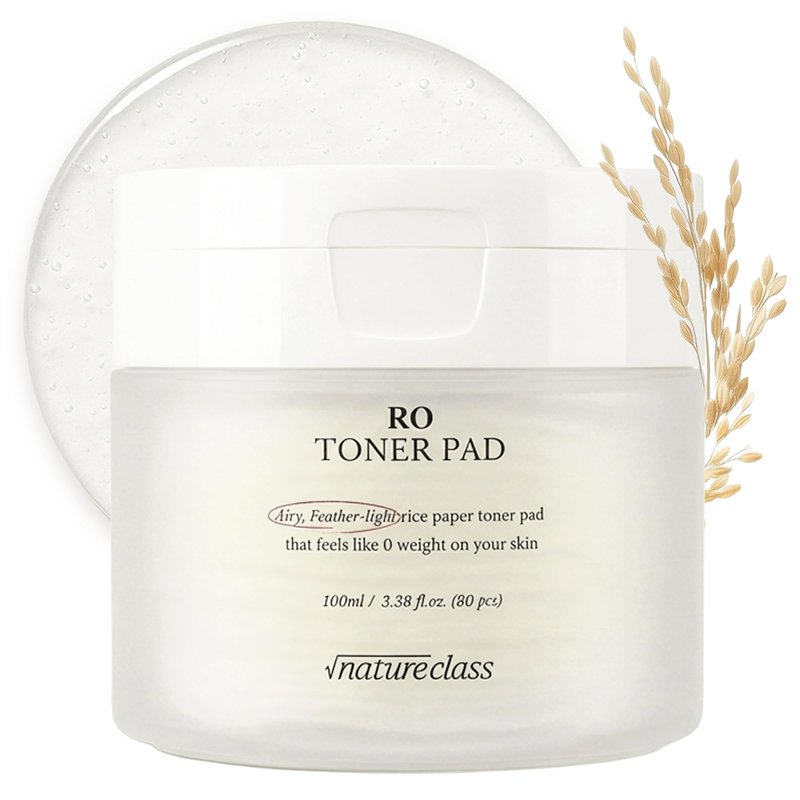 NATURECLASS R0 Exfoliating Toner Pads – Hydrating Face Pads for Pore Care, Hyaluronic Acid, Korean Skin Care, Sensitive Dry Skin, Rice Water, Vegan, 80 Count