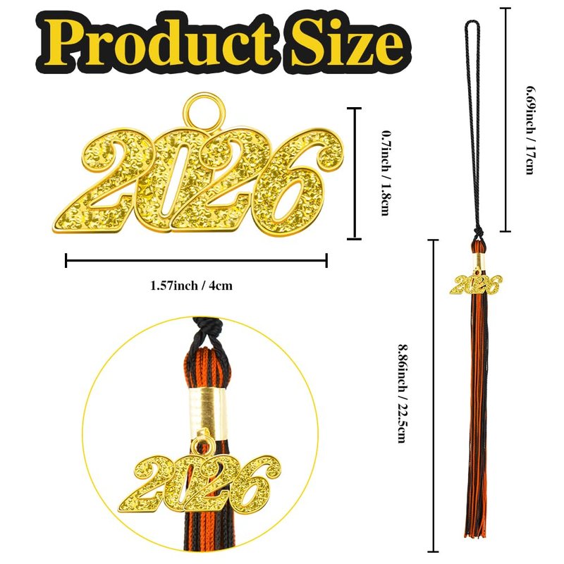 2026 Tassel Graduation, Graduation Tassel 2026, Graduate Cap Tassels with Gold 2026 Charm for Graduations Cap Graduations Party Ceremonies Black and Orange