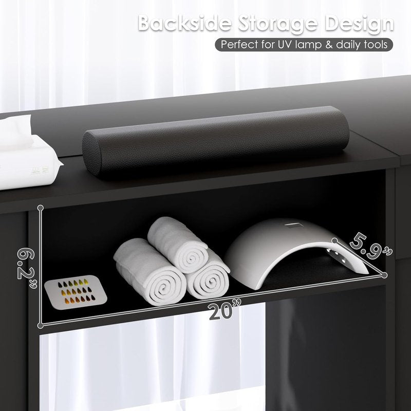 Manicure Table with Removable Panel, Nail Tech Desk with Dust Collector, Drawers & Storage, Nail Station for Salon or Home Studio (Black)
