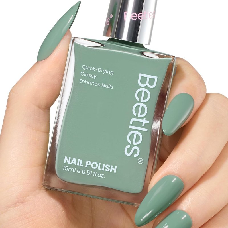 Beetles Green Nail Polish 1Pcs 15ml Fast Drying & Long Lasting Nail Polish Serene Oasis Green Nail Lacquer Finish Nail Art Design for Women