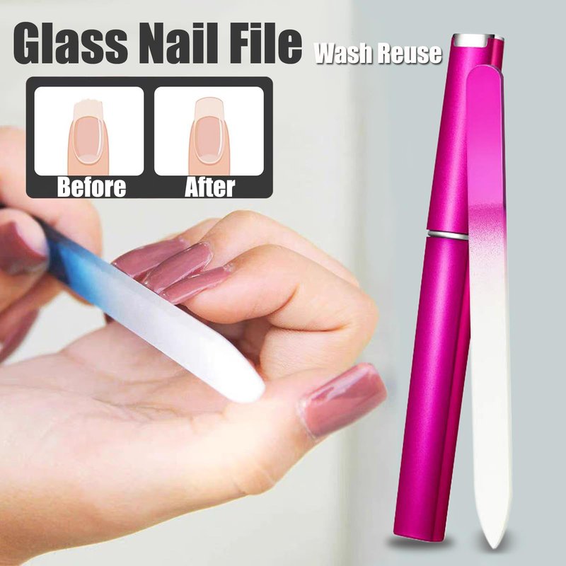 5Pcs Glass Nail File Polisher Set for Natural Nails, 2Pcs Crystal Glass Fingernail Files with Case 3Pcs Nano Glass Nail Shiner Double Sided Etched Nail Buffer for Nail Care Manicure Salon Travel Home
