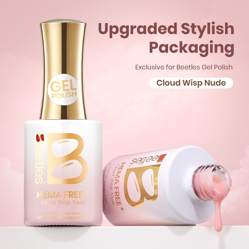 Beetles Cloud Wisp Nude Gel Nail Polish - 15ML Full Size Neutral Jelly Nude Pink Nail Polish Base Color Nail Concealer Sheer Translucent Effect Soak Off UV LED French Nail Art Salon DIY Manicure Gifts