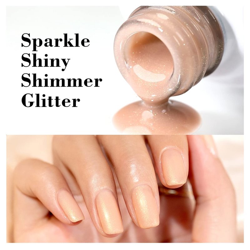 RARJSM Nude Gel Nail Polish - Apricot Gold Glitter Shimmer | Soak Off LED UV Curing, 15ml