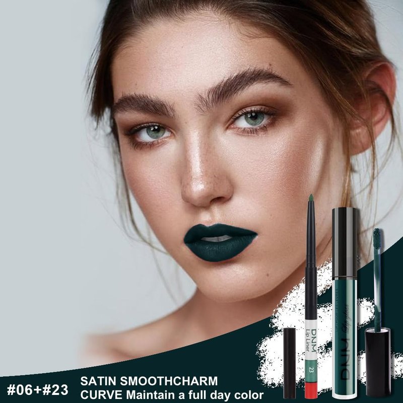 Evpct Matte Dark Green Lipstick & Lip Liner Set - Long-Lasting 24H Formula | 2 Pcs