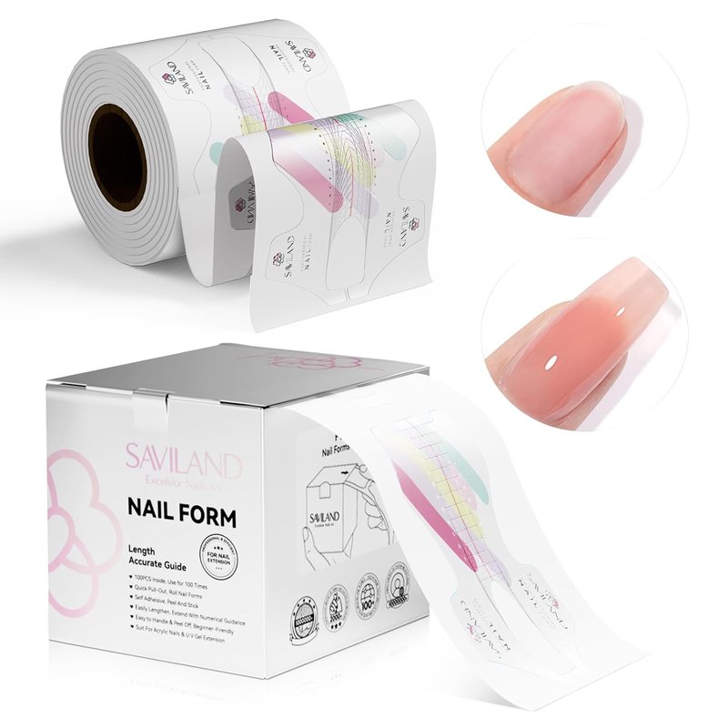 SAVILAND Plus Nail Forms - Reusable Sticky Nail Extension Forms for Builder Gel & Acrylic Nails | Precise Length Guide
