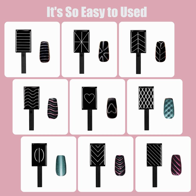 11Pcs Cat Eye Magnet Set for Nails Art, 5 in 1 Multifunction Nail Magnets for Cat Eye Gel Nail Polish, Magnetic Sticks Nail Design Glassy Moon French Flower Heart Cats Eye Effect Manicure DIY
