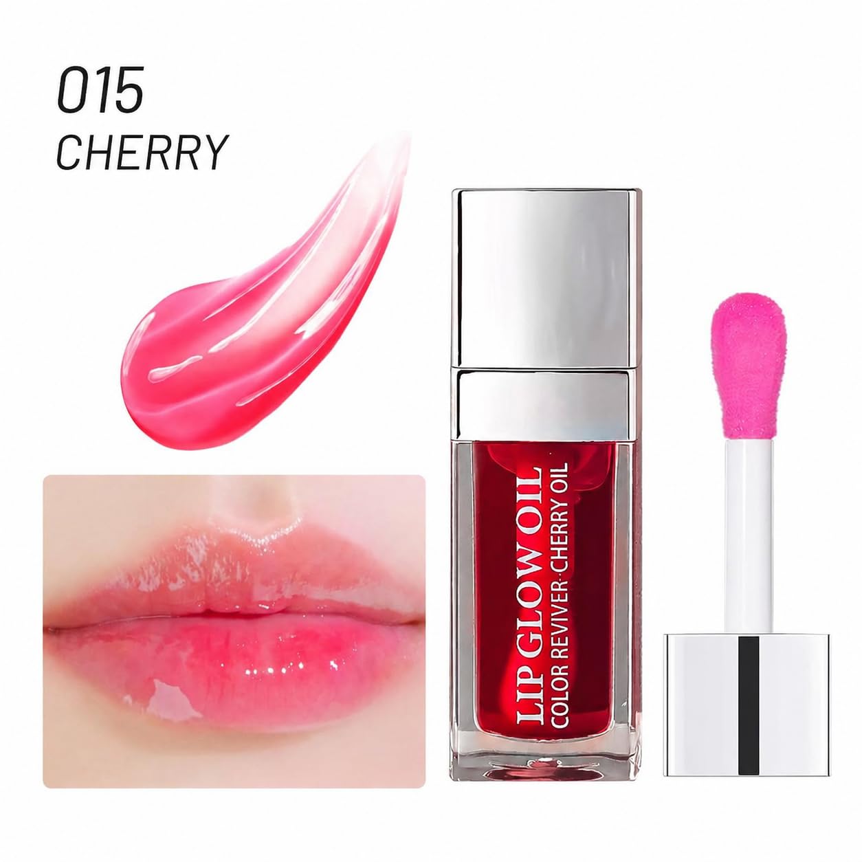 GECOMO Hydrating Lip Glow Oil, Lip Oil Gloss Transparent Toot Tinted Nourishing Long Lasting Repairing Lightening Lip Lines (CHERRY) 0.2 OZ