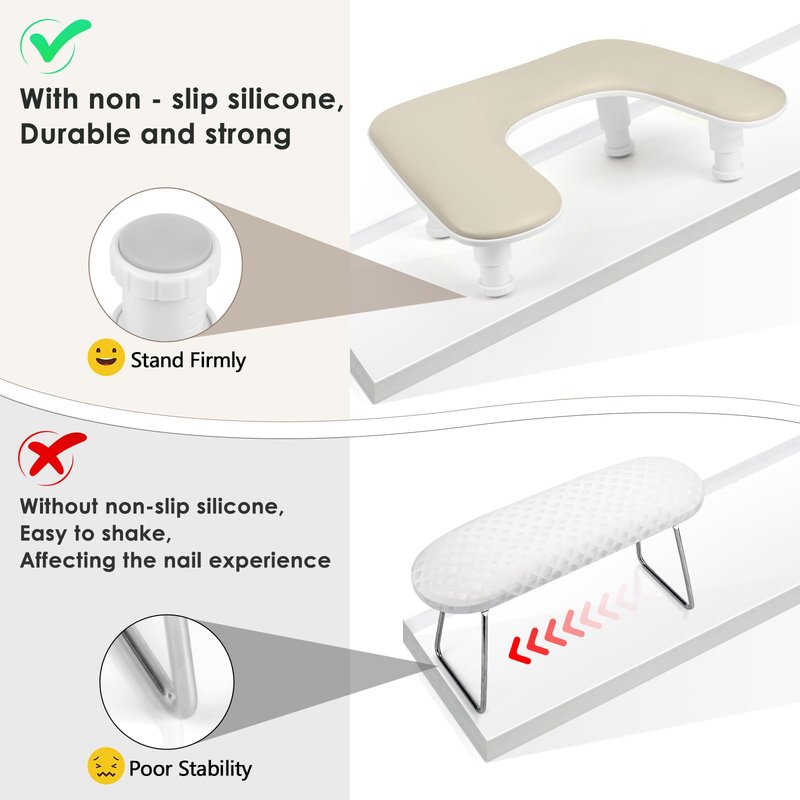 Manicure Arm Rest for Nails Tech: U-shaped Adjustable Nail Armrest - Beige PU Leather Hand Stand Rest for Manicurists