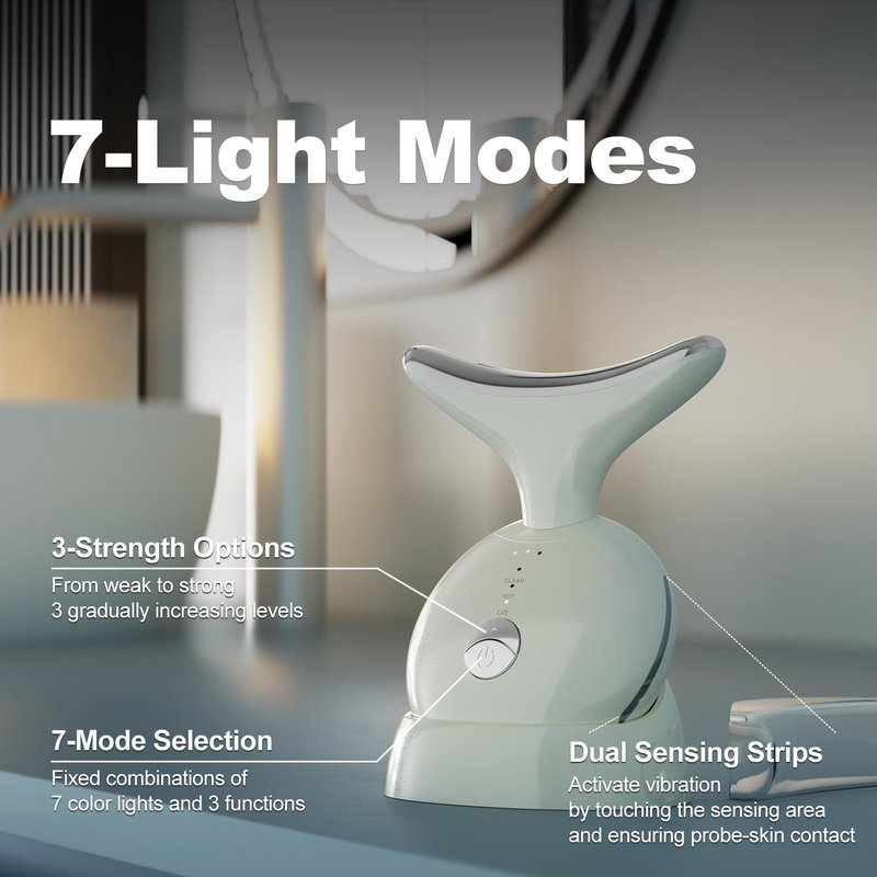 7 in 1 Face Massager Tool, Red Light Therapy for Face and Neck,Portable Face Lift Device, Neck Massager for Double Chin Reducer