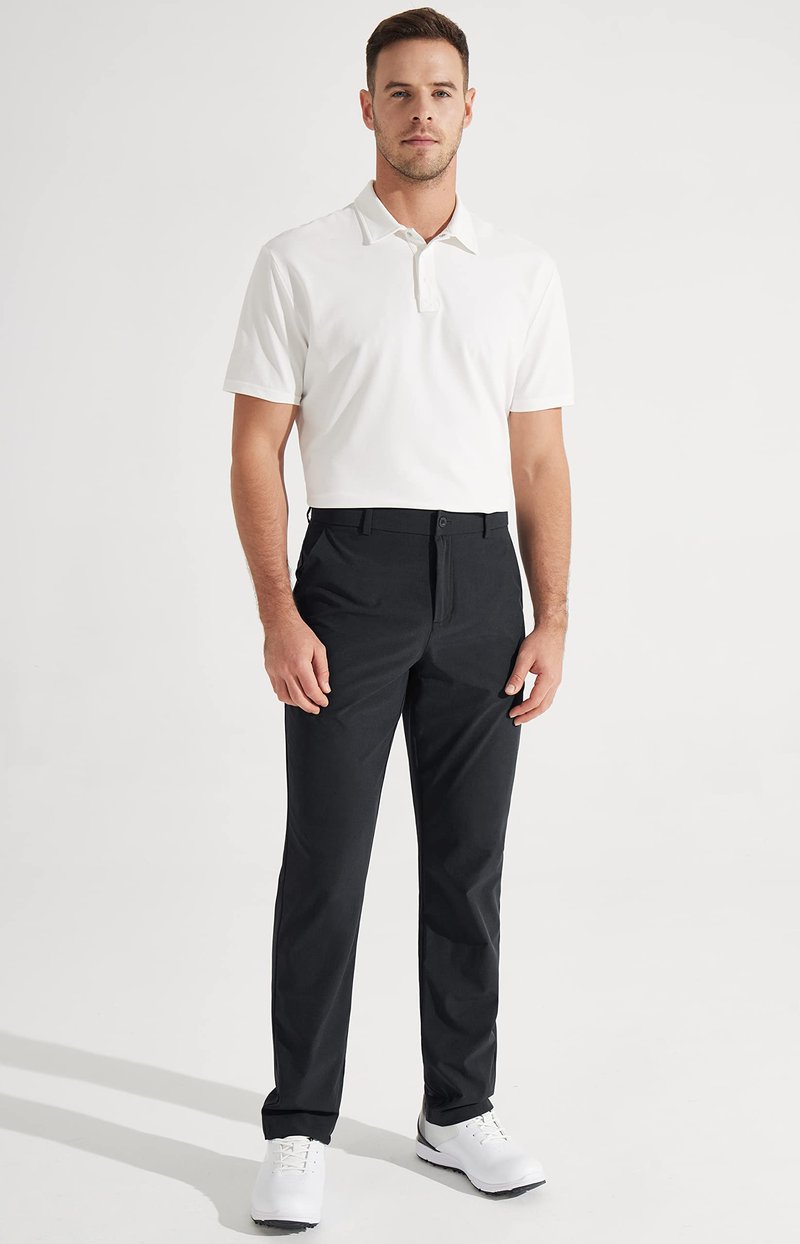 Libin Mens Golf Pants Stretch Work Dress Pants 30" Quick Dry Lightweight Business Casual Pant for Men Comfy Water Resistant, Black, 32W x 30L
