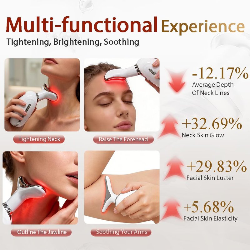 CerviCalm Red Light Face and Neck Beauty Device,3-in-1 Facial Massager Tool with LED, Heat & Vibration, with 5D Activation Serum & 5D Collagen Jelly for Skin Tightening & Lifting & Lymphatic Drainage