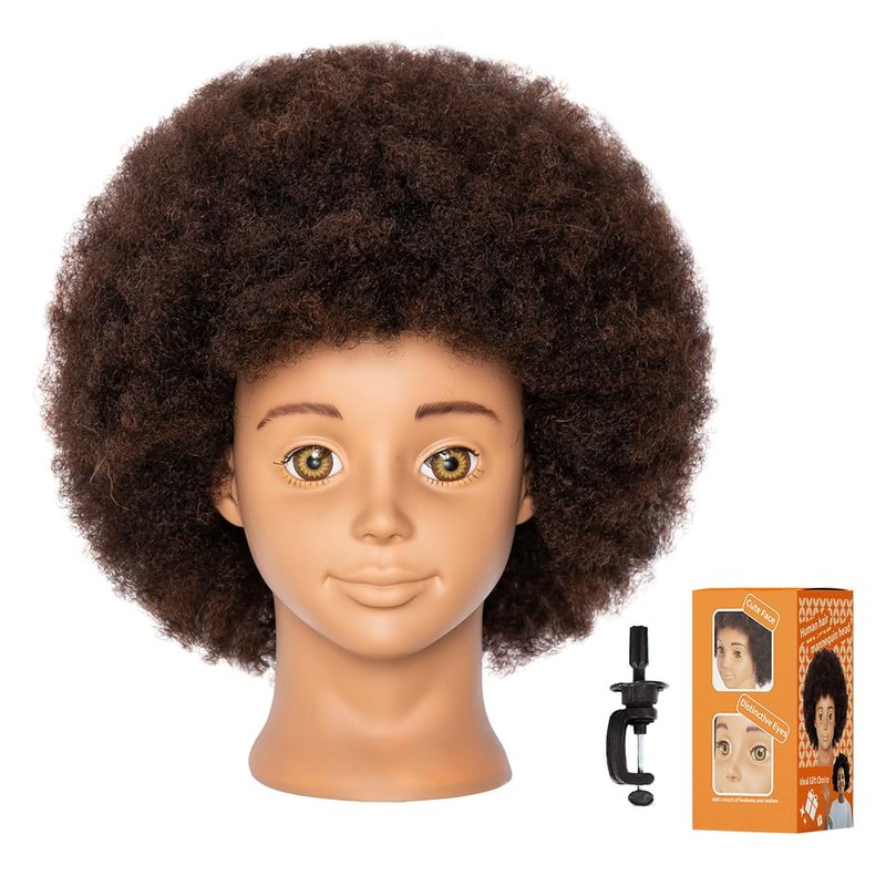 Skiennix Mannequin Head - Authentic Human Hair for Girls' Hair Styling Practice | Includes Clamp Holder